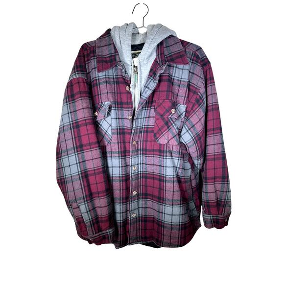 Field & Stream Hooded Flannel Shirt Jacket Men’s XXL Burgundy/Gray Zip Front - Picture 3 of 11